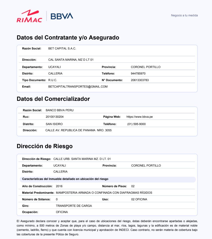 POLIZA - SEGURO DE EMPRESA
